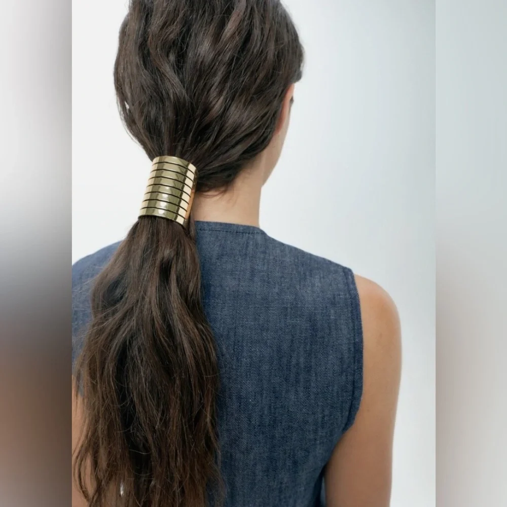 Zara Gold Metal Hair Tie‎ Bohemian Mob Wife Chunky Modern